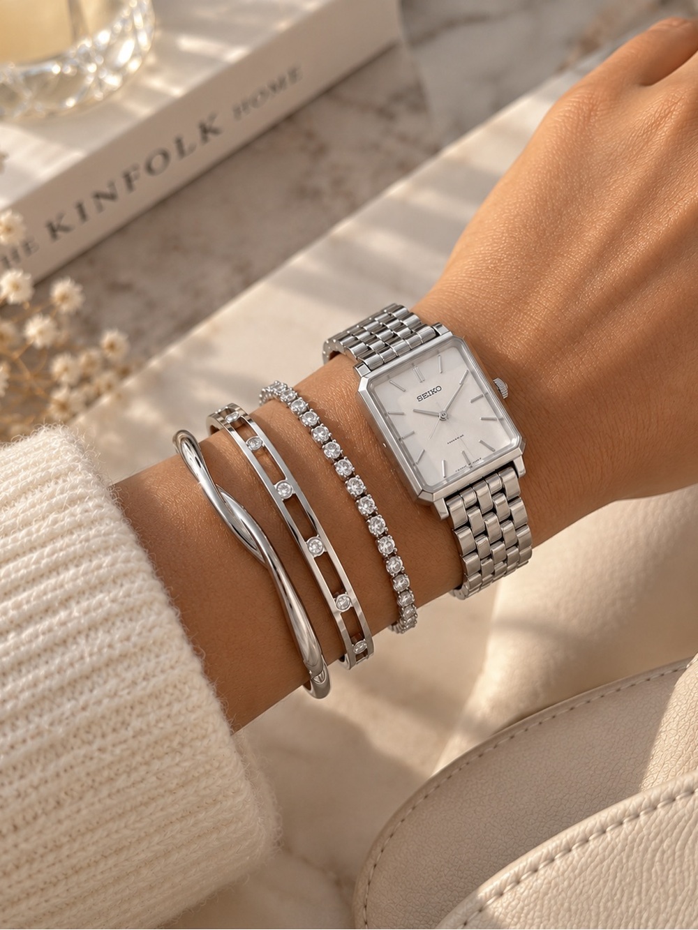 Silver Stainless Steel Bracelet Watch for Women